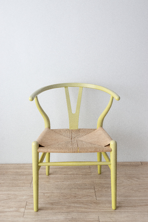 Minimalist architect designer concept with green classic chair on wooden floor with white wall background. Living room interior design with copy space. - Imageの写真素材
