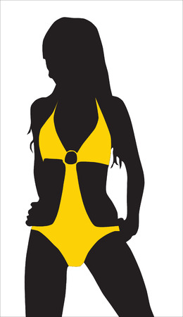 Abstraction. A silhouette of the girl in a yellow bathing suitのイラスト素材