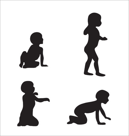 Silhouettes of kids in various posesのイラスト素材