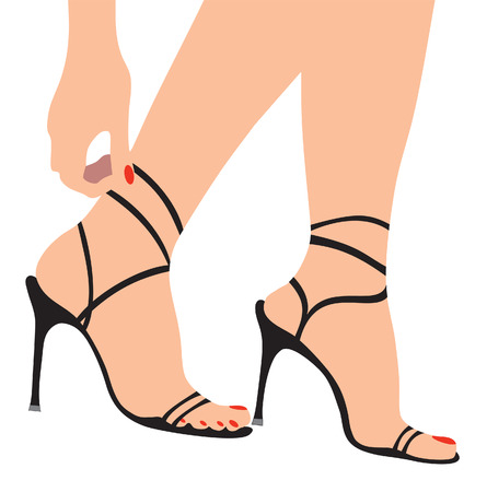Female legs in fashionable black barefoot personsのイラスト素材