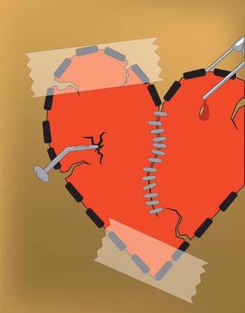 Background. Love. The broken fragmentary heart with a nail.のイラスト素材
