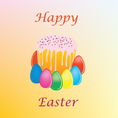Background. Easter. A cake an Easter cake with color eggs