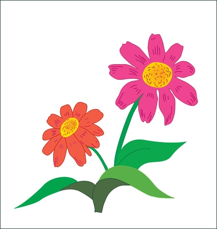 Background. Two multi-colored flowers with leavesのイラスト素材