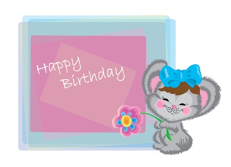 Mouse with a bow and a flower on birthdayのイラスト素材