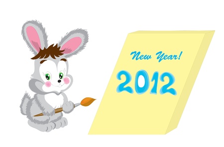 The cheerful New Year's hare with a brush for drawing.のイラスト素材