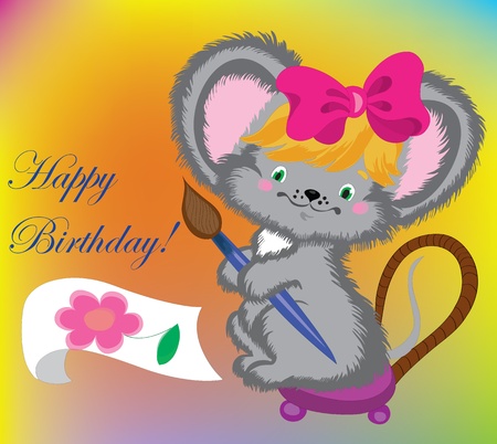 The mouse draws a card on birthday.のイラスト素材