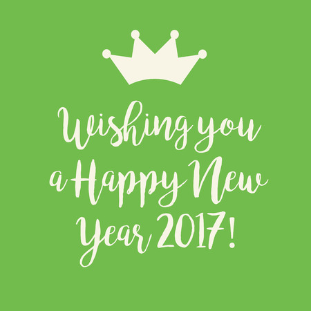 Simple green Wishing you a Happy New Year 2017 card with a crown.の写真素材