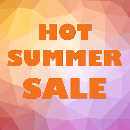 Hot summer sale orange letters on polygonal orange pink background.の写真素材