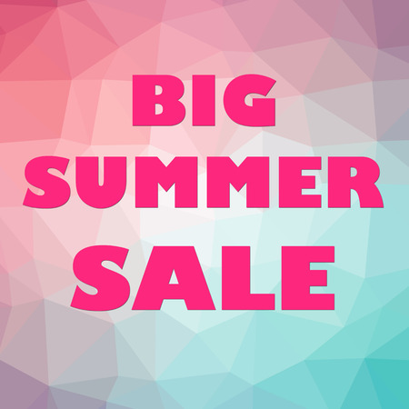 Big summer sale letters on polygonal purple teal pink background.の写真素材