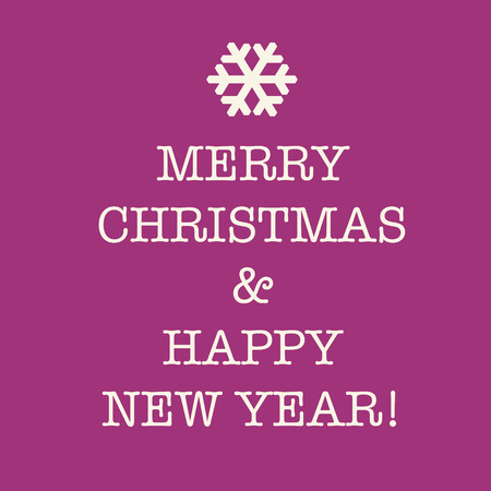 Purple pink Merry Christmas and Happy New Year greeting card with a snowflake.の写真素材