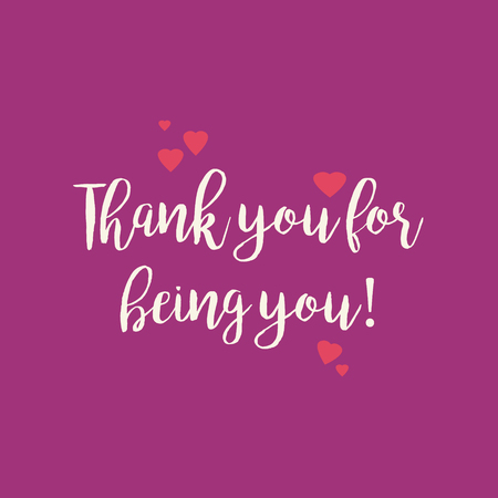 Purple pink Thank you for being you card with pink hearts.の写真素材