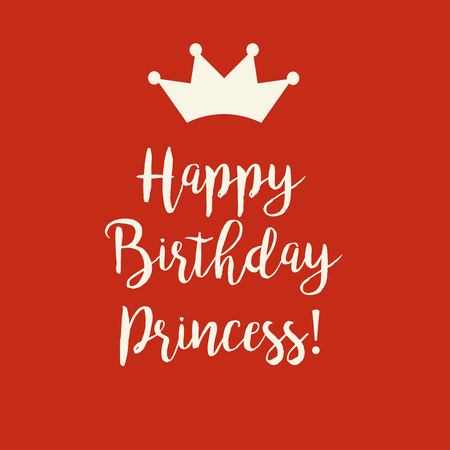 Cute Happy Birthday Cutie Pie card with a text and a princess crown on a red background.の写真素材