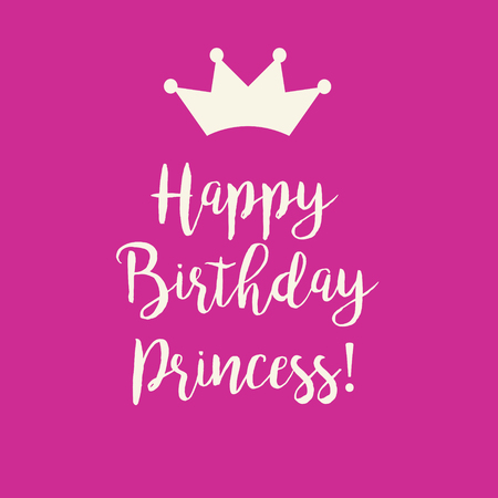 Cute Happy Birthday Cutie Pie card with a text and a princess crown on a pink background.の写真素材