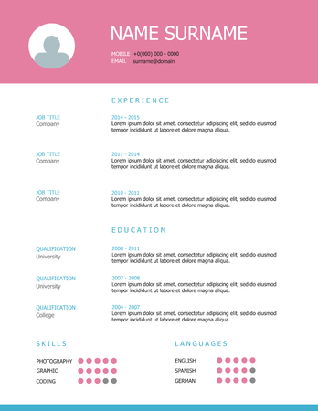 Professional simple styled resume template design with pink headings.のイラスト素材