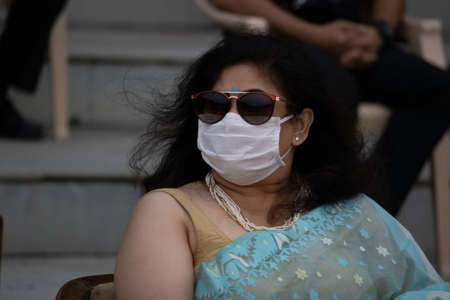 Dehradun, Uttarakhand/India- August 01 2020:  A beautiful lady wearing face mask.