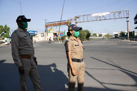 Dehradun, Uttarakhand/India - September 06 2020:Police is on duty, wearing face mask.