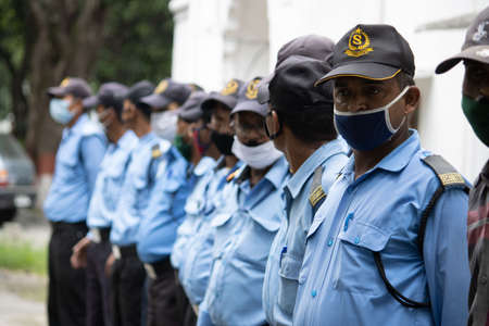 Dehradun, Uttarakhand/India - September 08 2020:Security guard wearing face mask.