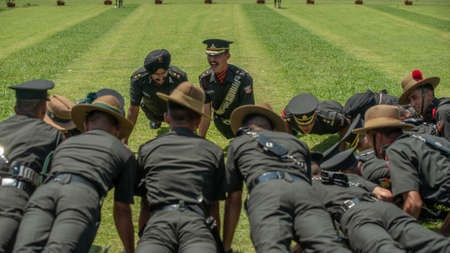 Dehradun, Uttarakhand India August 15, 2021. Indian army officers celebrate after passing out a...