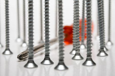 Standing Screws & Screwdriverの写真素材