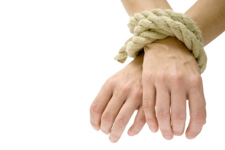 Hands tied. Isolated on a white background.