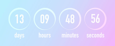 Countdown template ui web design, vector illustration. Blurred gradient colors background, days, hours, minutes and seconds timer.のイラスト素材