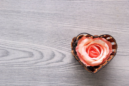 Heart of Pink rose on gray backgroundの写真素材