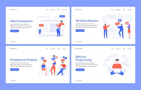 Web development. Website design, code engineering and creative interface vector landing page template. Coding and programming homepage layout. UI, UX, html, javascript. Navigating technologyのイラスト素材