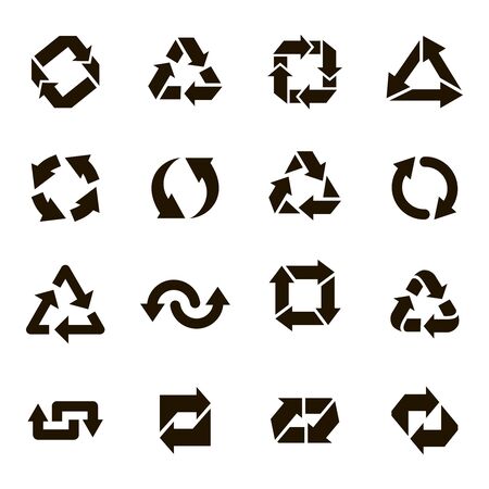 Recycle round icons. Recycling arrow sign, organic ecology protection elements, environmental conservation vector isolated icons set. Waste management label. Sustainable solution. Pollution preventionのイラスト素材