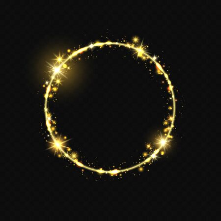 Shiny round frame. Shiny circle frame, stardust glitter stars trace, round shining magic swirl vector illustration. Shine round glitter, dust glow and shinyのイラスト素材