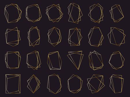 Gold geometric frames. Elegant golden luxury frames, geometric wedding invitation border. Abstract golden elements vector Isolated symbols set. Illustration asymmetrical polygonal, triangle deluxeのイラスト素材