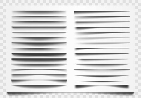 Shadow realistic divider. Line shadow separator, corner web bar divider, horizontal shadows dividing vector isolated templates set. Bar shadow decoration, realistic border frame illustrationのイラスト素材