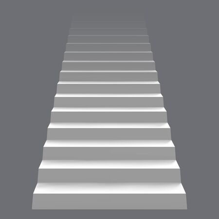 White realistic stair concept. Modern staircase, 3d architectural stairway. Career staircase ladder concept vector illustration. Stair interior, staircase up mockupのイラスト素材