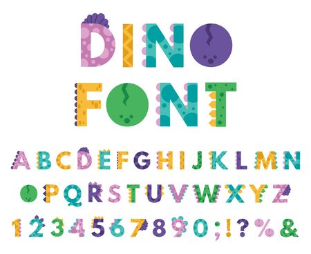 Dino hand drawn alphabet. Cartoon cute ABC letters dinosaurs for kids, comic dino english alphabet isolated vector icons illustration set. Alphabet dino style cartoon for kids, abc study illustrationのイラスト素材