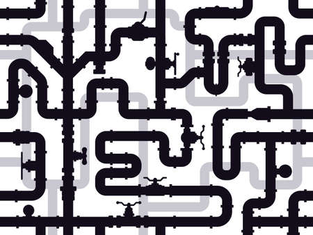 Water pipes pattern. Industry pipeline heating system, engineering water tube seamless pattern, pipeline construction vector illustration. Pattern endless seamless, plumbing wallpaperのイラスト素材