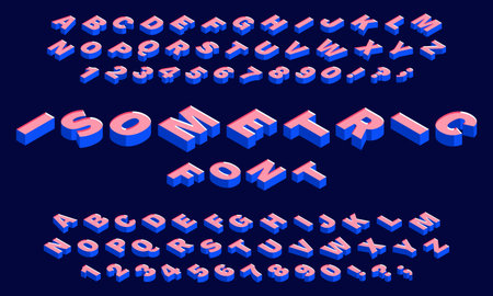 Isometric 3d font. Typography abc alphabet letters and numbers. Latin lettering geometric font vector symbols set. Illustration alphabet typography, typescript font 3dのイラスト素材