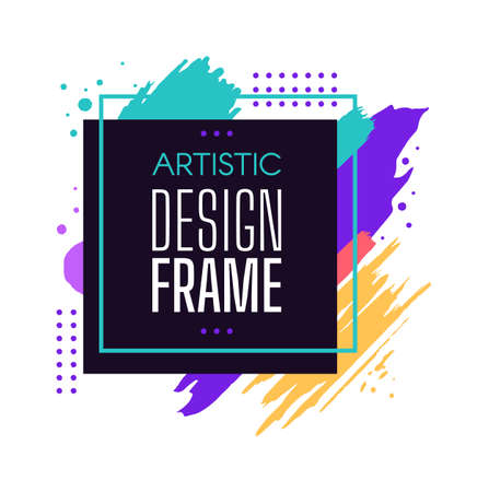 Frame square shape, brush paint artistic design frame, emblem geometry grunge effect, geometric abstraction label emblem. Vector illustrationのイラスト素材