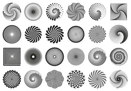 Swirl spirals. Spiral vortex motion elements, vertigo motion swirl spiral silhouettes vector illustration element set. Abstract spiral symbolsのイラスト素材