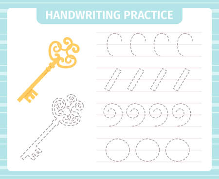 Kids handwriting practice game. Educational children handwriting practical cards, children learning game vector illustration. Writing practice worksheetのイラスト素材