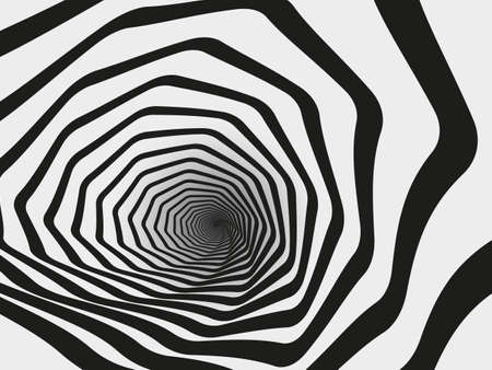 Hypnotic swirl tunnel. Spiral striped geometric funnel, hypnotic optical illusion vector background illustration. Abstract hypnotic tunnelのイラスト素材