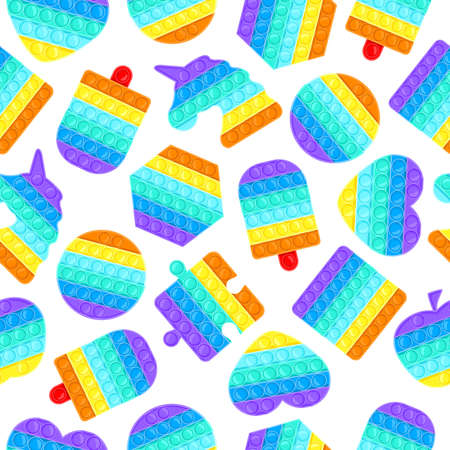 Pop 
 seamless pattern. Antistress pop 
silicone bubbles toys texture, sensory rainbow vector background illustration. Silicone antistress toys backdropのイラスト素材
