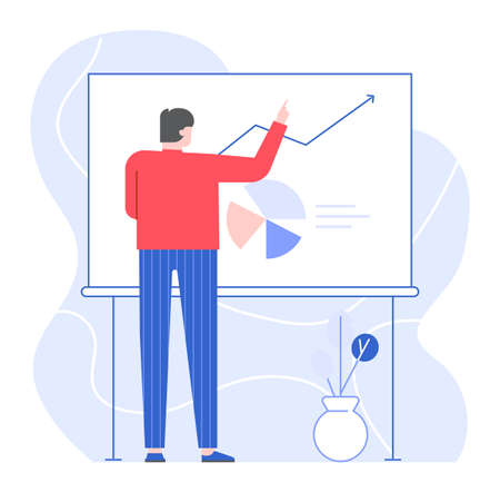 Businessman draw chart on whiteboard, analyze conceptのイラスト素材