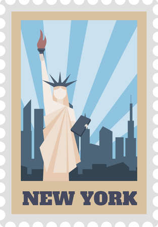 New york postal stamp label with statue liberty isolatedのイラスト素材