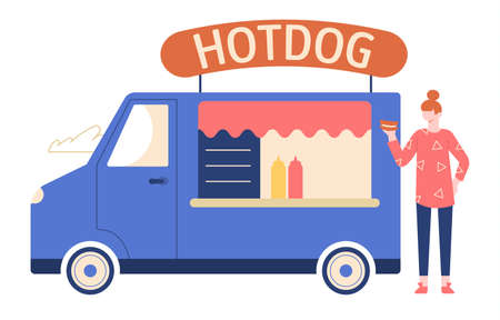 Street food truck, hot dog fast foodのイラスト素材