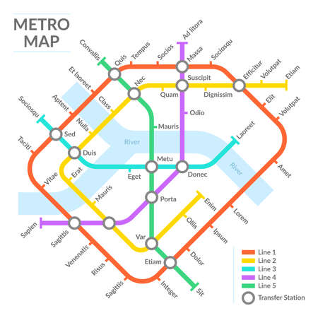 Subway stations map, underground public transport scheme, metro network. Underground urban city metro map vector illustration. Metro public transportation schemeのイラスト素材