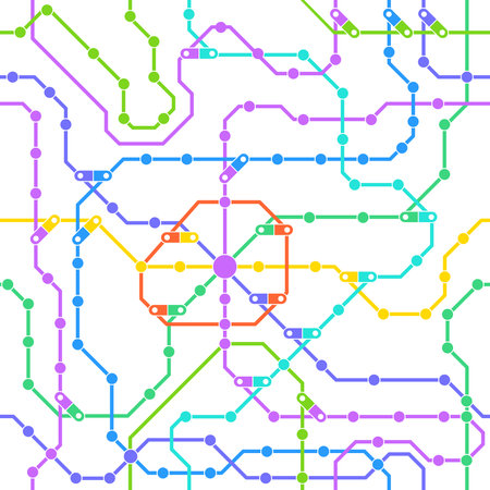 Metro subway map, city public transport scheme seamless pattern. Underground train station map, subway metro scheme vector background illustration. Subway tube mapのイラスト素材