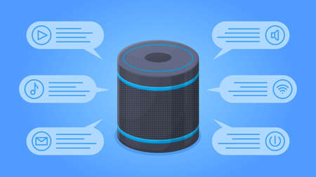 Voice assistant, smart home speaker concept. Digital voice assistant for smart home vector illustration. Voice-controlled speaker plays musicのイラスト素材