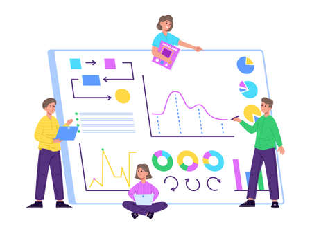 Corporate brand analysis, online brand reputation management concept. Brand building statistics, brand manager analysis vector illustration. Brand reputation strategyのイラスト素材