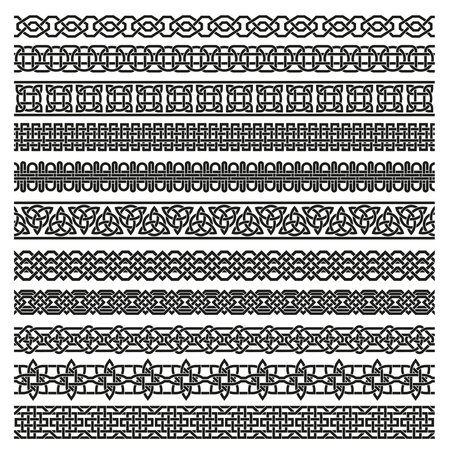 Celtic seamless border. Scotland knots, ancient decorative ornament pattern vector setのイラスト素材