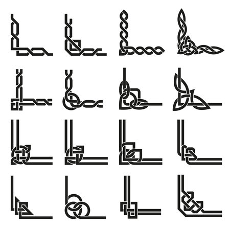 Celtic corners. Scotland knot border, irish decorative ornament and traditional ancient pattern corner vector setのイラスト素材