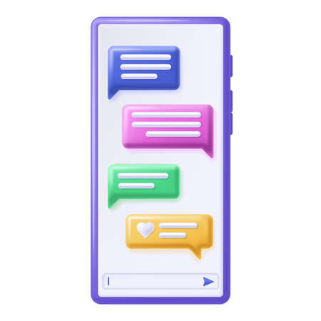 Mobile chat. Text messages bubbles on smartphone screen, communication app and online dialog frames on phone vector illustrationのイラスト素材